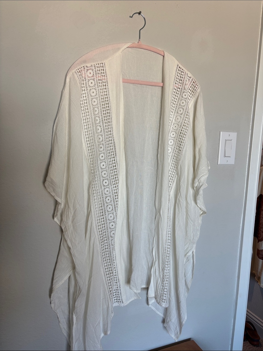 White Cotton with Crochet Trim Sheer Kimono -
